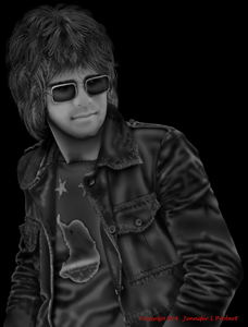 Elton John wearing a jean jacket in 1969. Illustration rendered in Photoshop.
