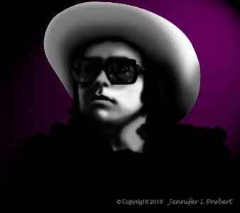 Elton John wearing a cowboy hat in the early 1970s. Illustration rendered in Photoshop.