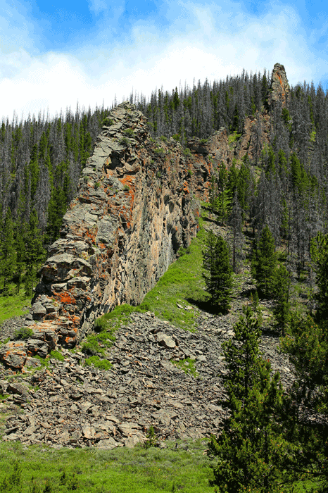 An odd wall-like rock formation outside of Rocky Mountain National Park, Granby, Colorado.